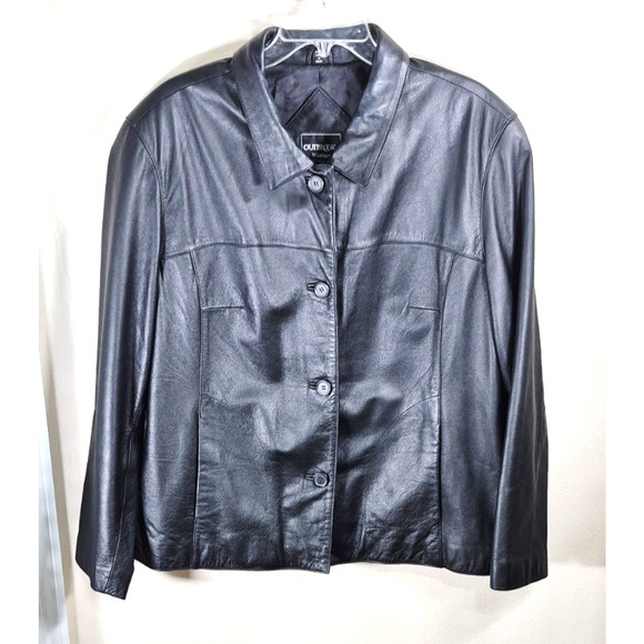 Outbrook Genuine Leather Jacket Women's Size 2XLarge Black Button Up - Picture 1 of 9